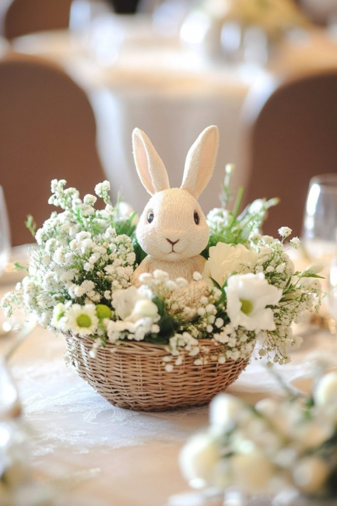 Plush Toy in a Mini Wicker Basket DIY Centerpiece ideas for baby showers