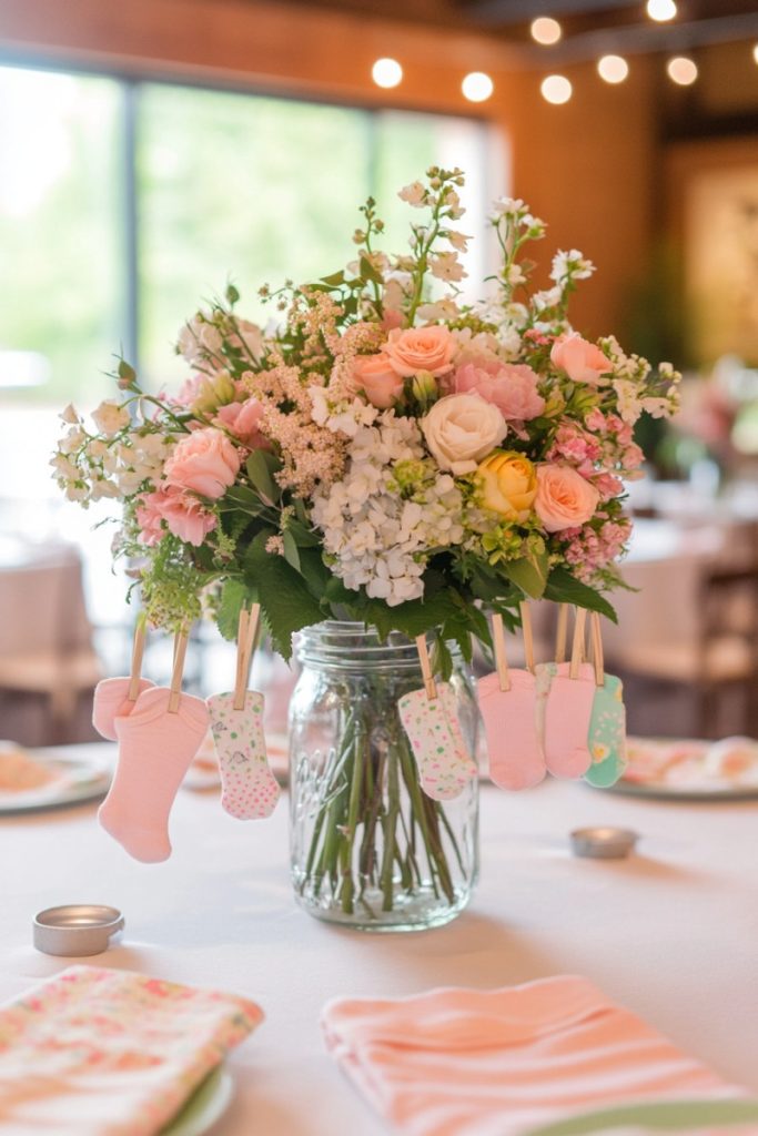 Tiny Clothesline in a Vase DIY Centerpiece ideas for baby showers